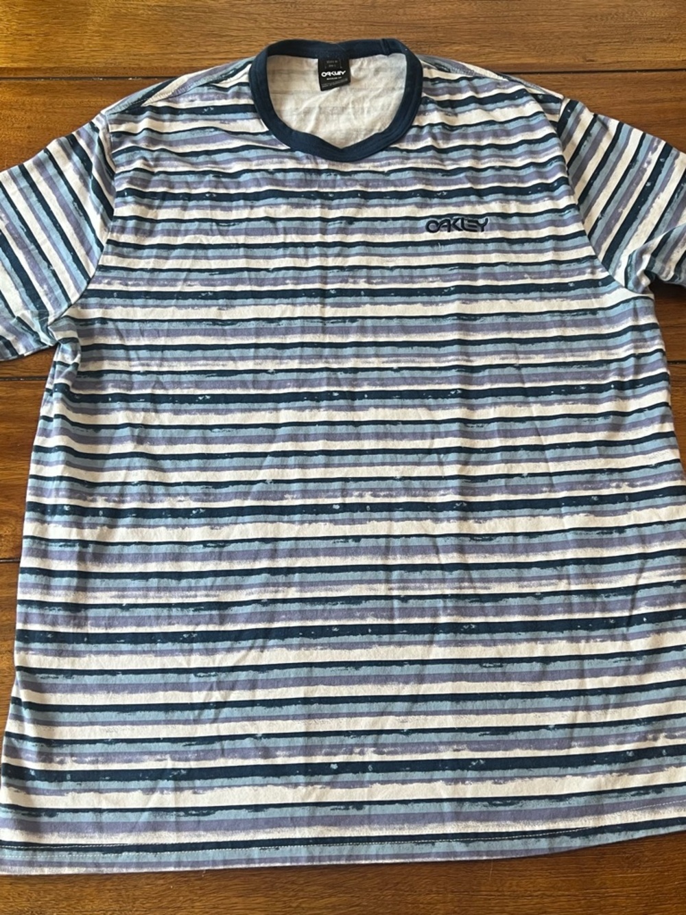Oakley Navy, Light Blue and White Striped Tee